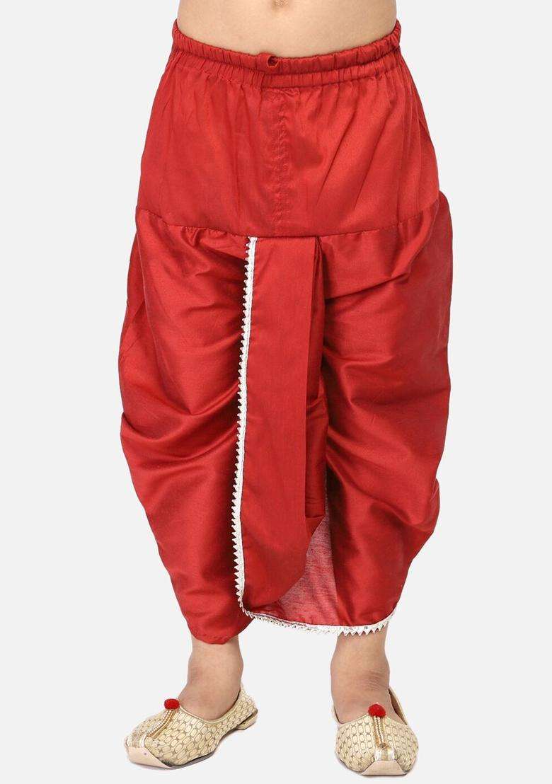 Maroon Solid Cotton Dhoti For Boys  - Indya