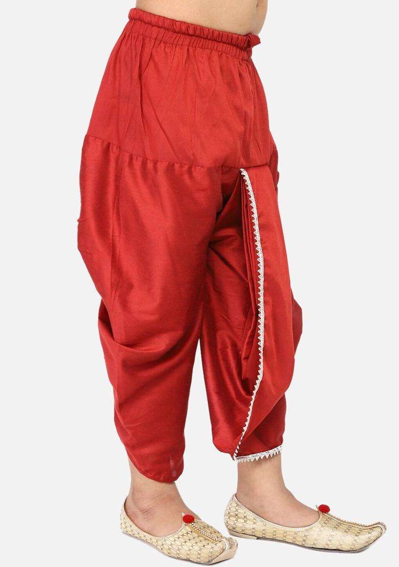 Maroon Solid Cotton Dhoti For Boys  - Indya