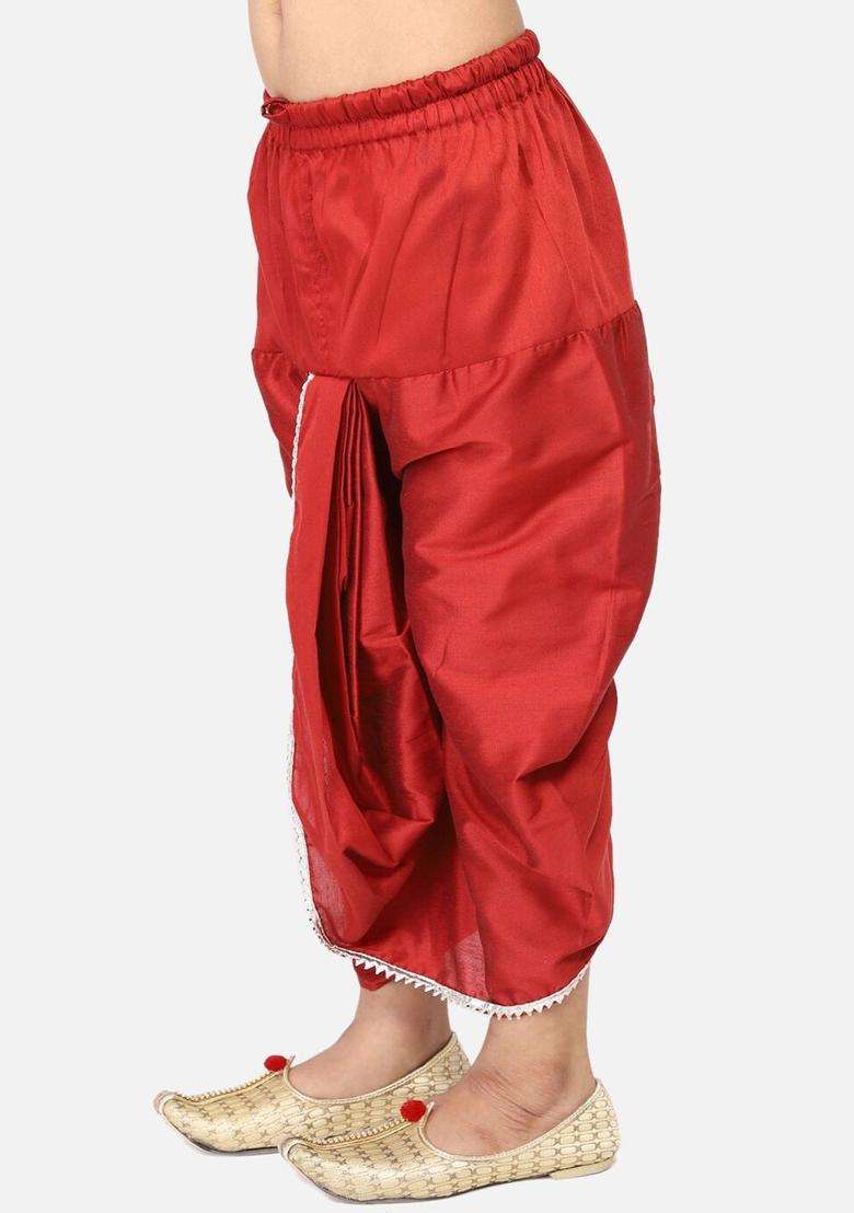 Maroon Solid Cotton Dhoti For Boys  - Indya