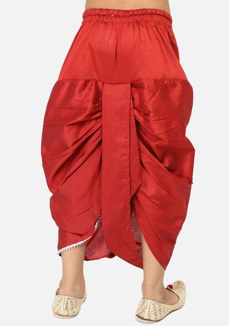 Maroon Solid Cotton Dhoti For Boys  - Indya