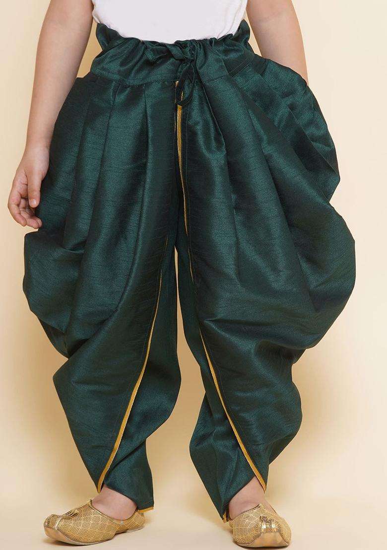 Green Solid Art Silk Dhoti For Boys  - Indya