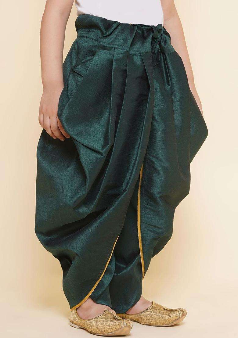 Green Solid Art Silk Dhoti For Boys  - Indya