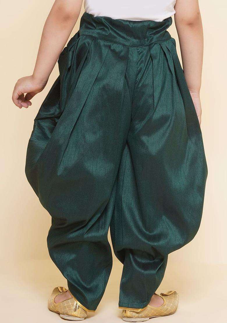 Green Solid Art Silk Dhoti For Boys  - Indya
