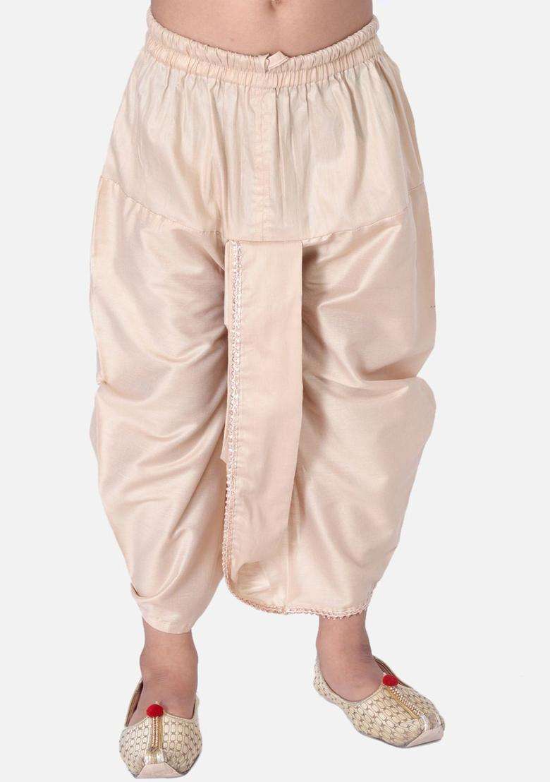 Beige Solid Cotton Dhoti For Boys  - Indya