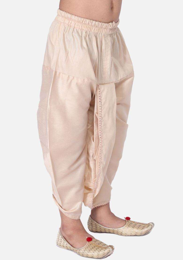 Beige Solid Cotton Dhoti For Boys  - Indya