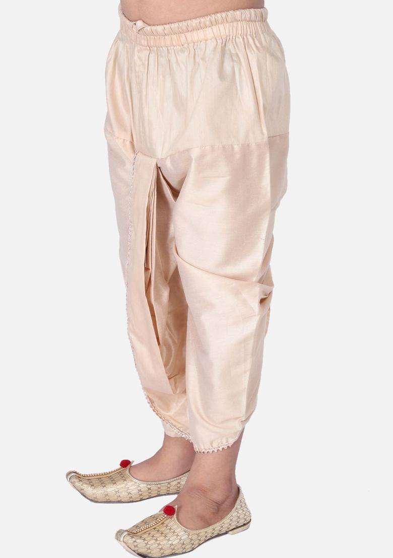 Beige Solid Cotton Dhoti For Boys  - Indya