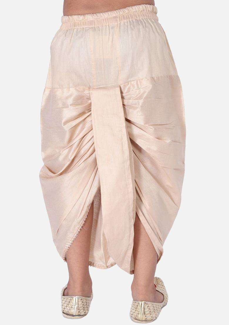 Beige Solid Cotton Dhoti For Boys  - Indya