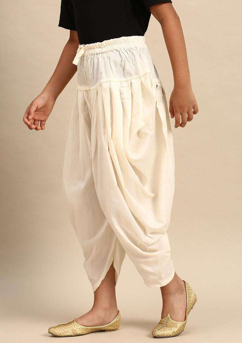 Off White Solid Art Silk Dhoti For Boys  - Indya