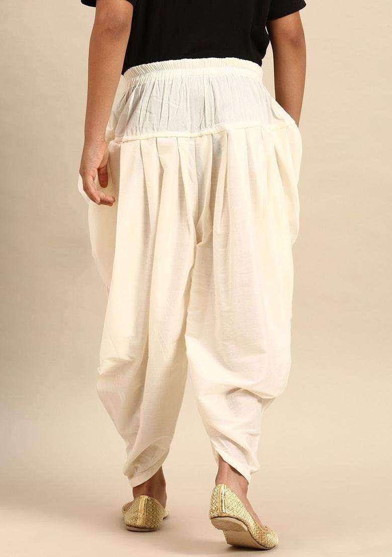 Off White Solid Art Silk Dhoti For Boys  - Indya
