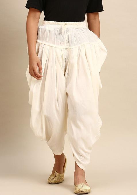 Off White Solid Art Silk Dhoti For Boys 