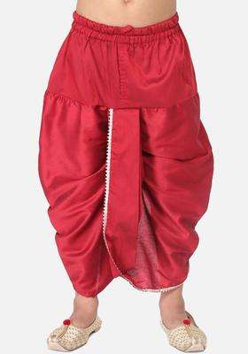 Maroon Solid Cotton Dhoti For Boys 