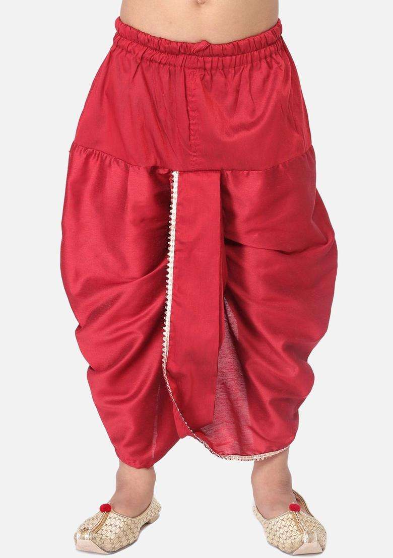 Maroon Solid Cotton Dhoti For Boys  - Indya