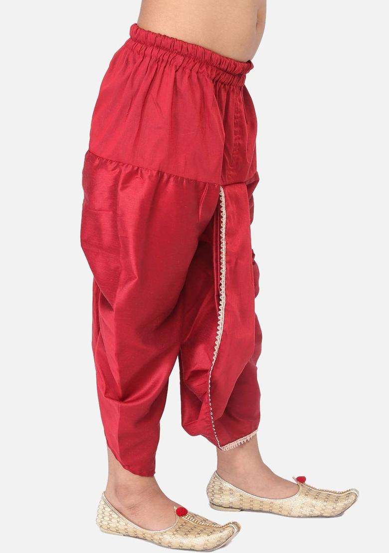 Maroon Solid Cotton Dhoti For Boys  - Indya