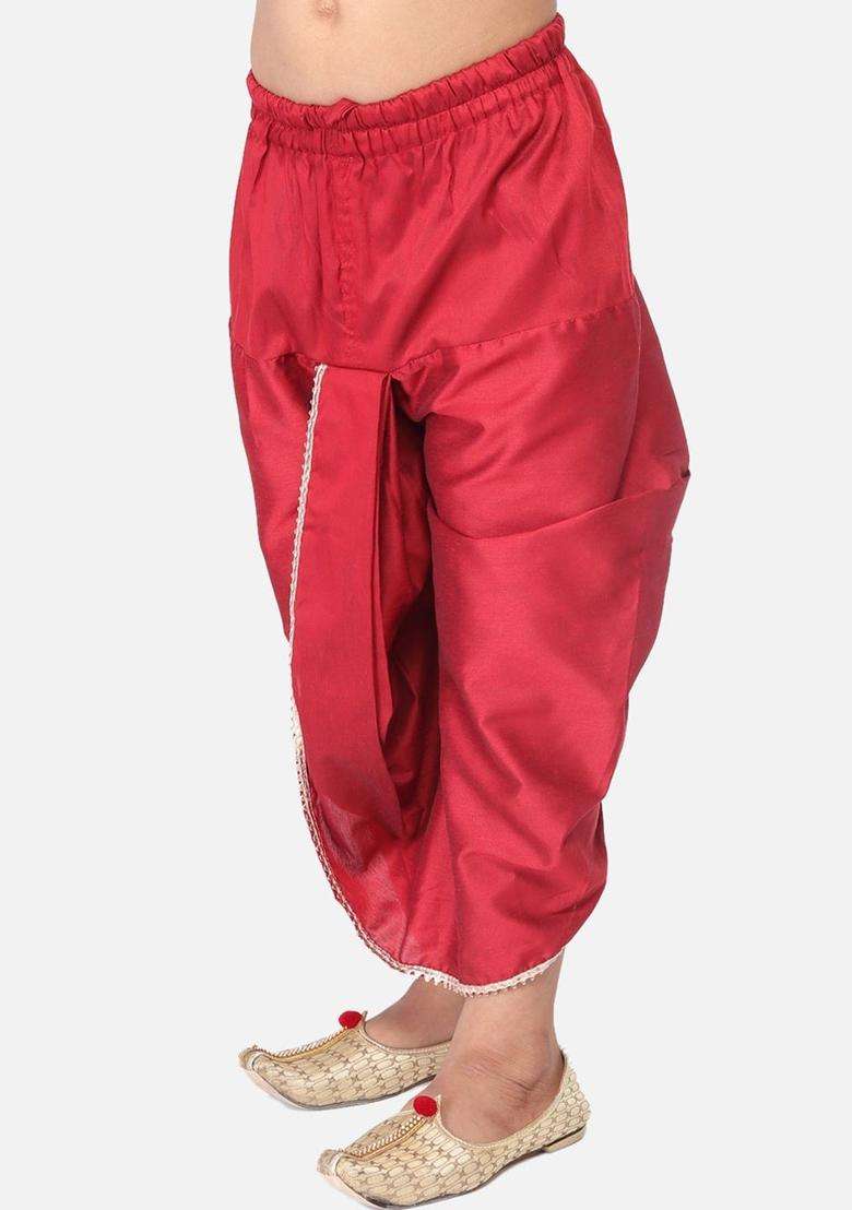 Maroon Solid Cotton Dhoti For Boys  - Indya