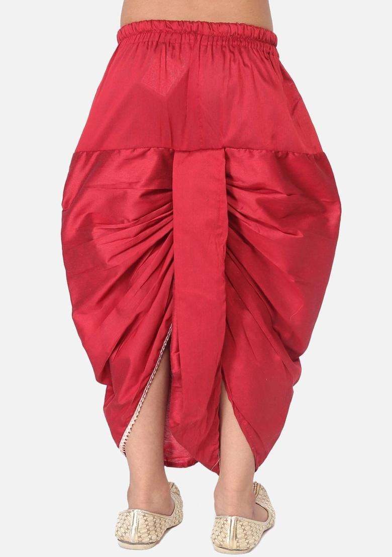 Maroon Solid Cotton Dhoti For Boys  - Indya