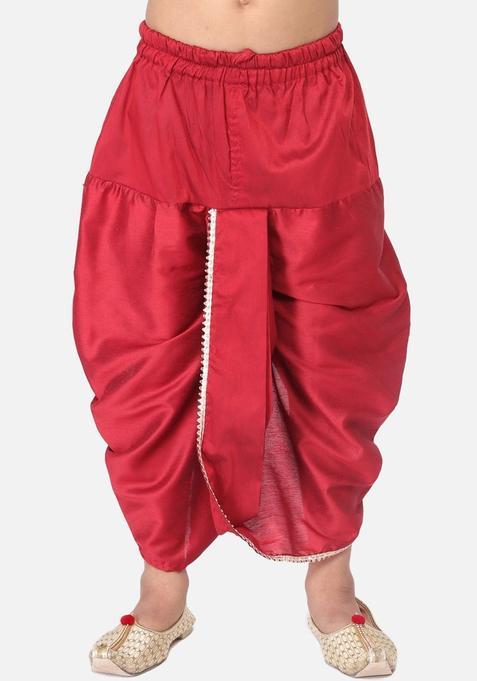 Maroon Solid Cotton Dhoti For Boys 