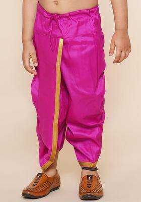 Pink Solid Art Silk Dhoti For Boys 