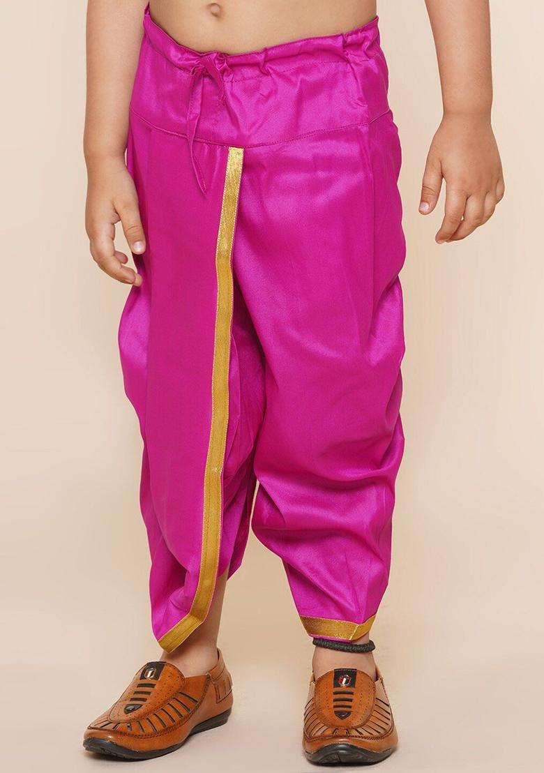 Pink Solid Art Silk Dhoti For Boys  - Indya