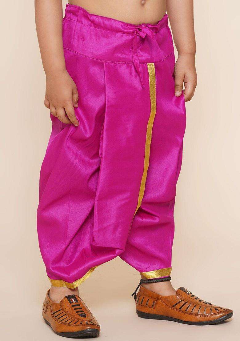 Pink Solid Art Silk Dhoti For Boys  - Indya