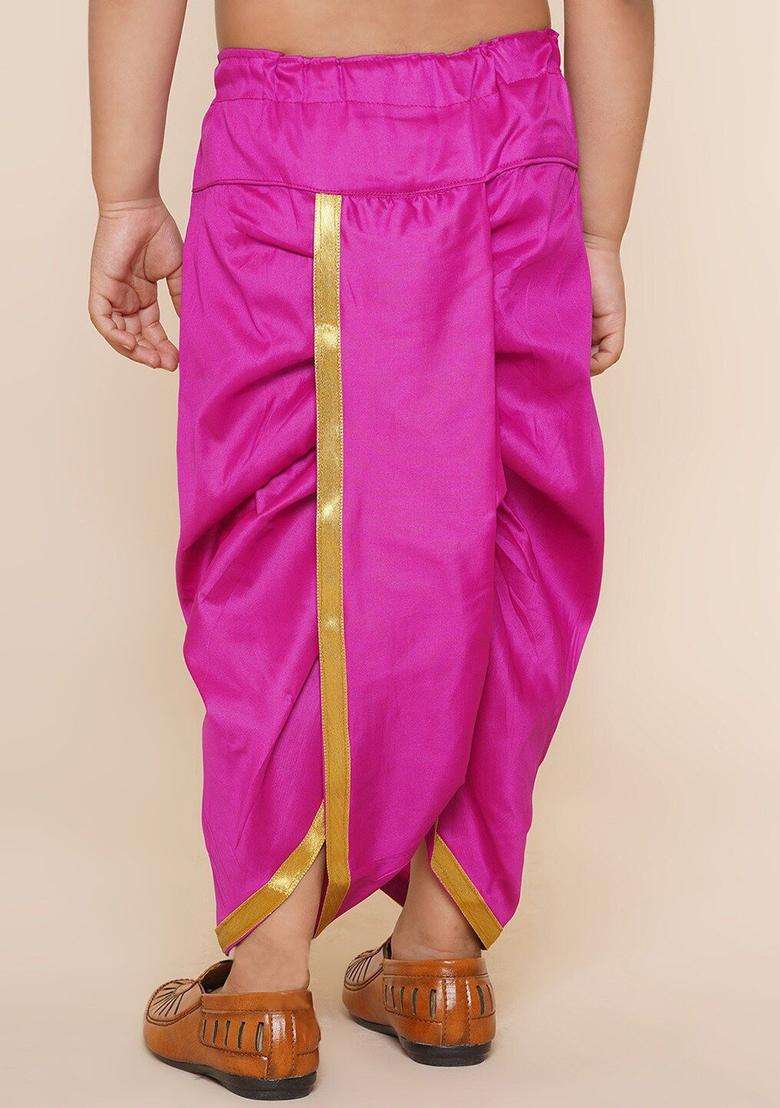Pink Solid Art Silk Dhoti For Boys  - Indya