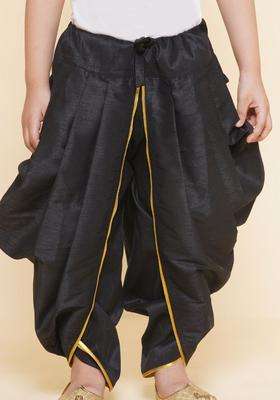 Black Solid Art Silk Dhoti For Boys 