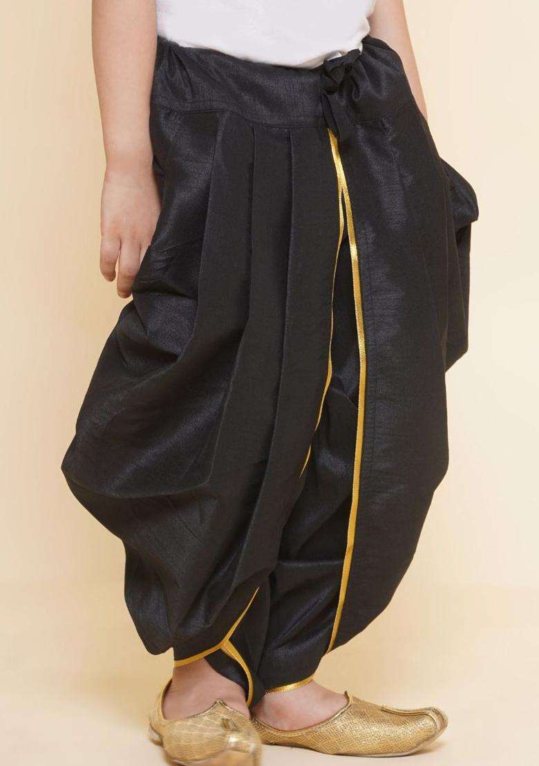 Black Solid Art Silk Dhoti For Boys  - Indya