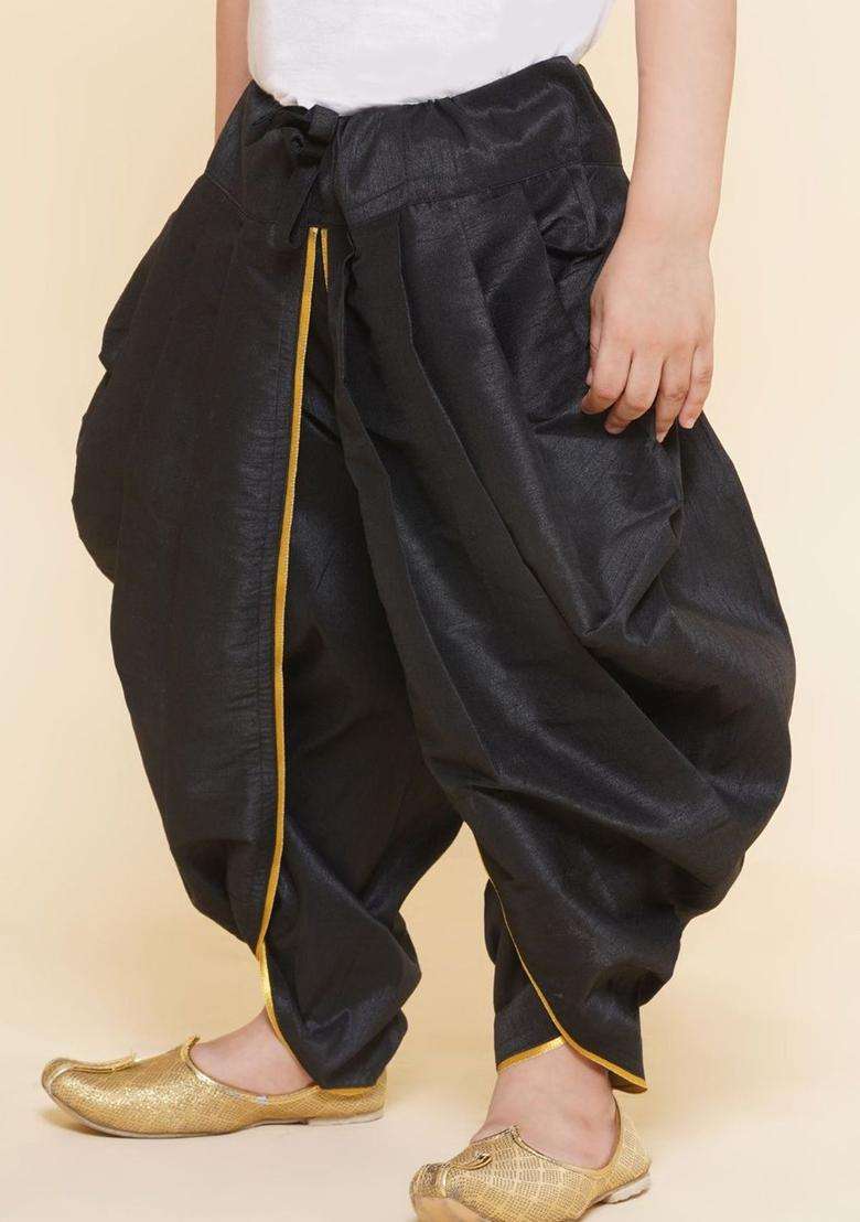 Black Solid Art Silk Dhoti For Boys  - Indya