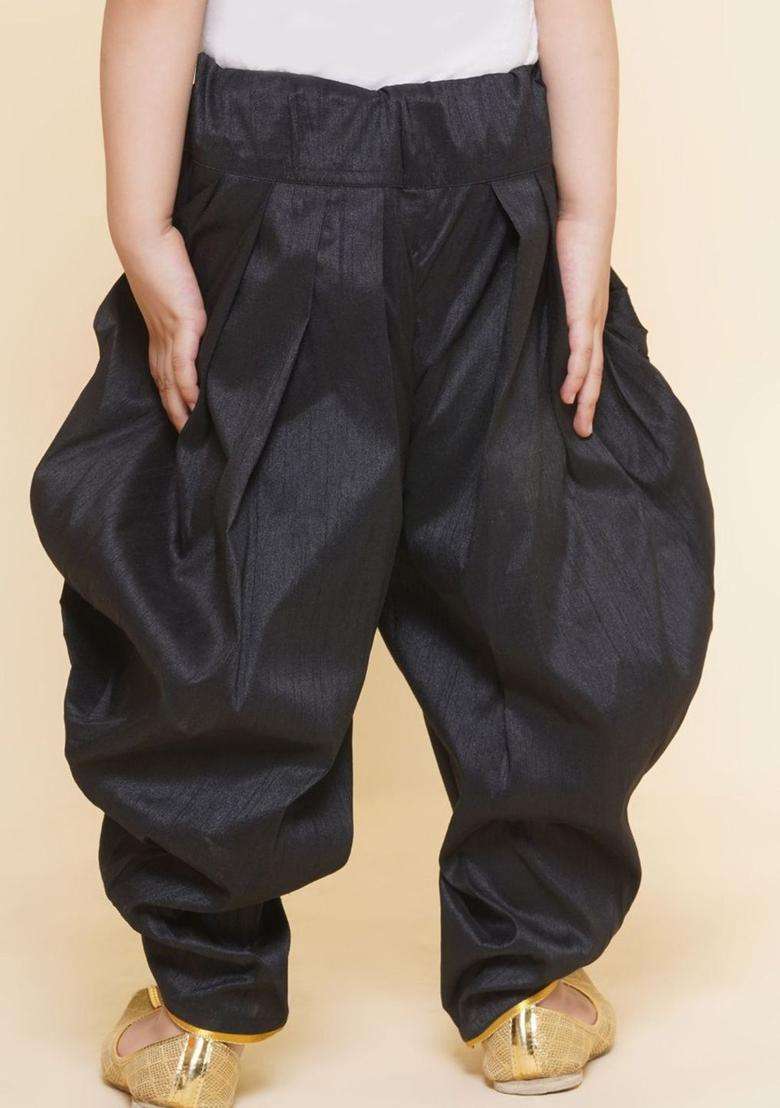 Black Solid Art Silk Dhoti For Boys  - Indya