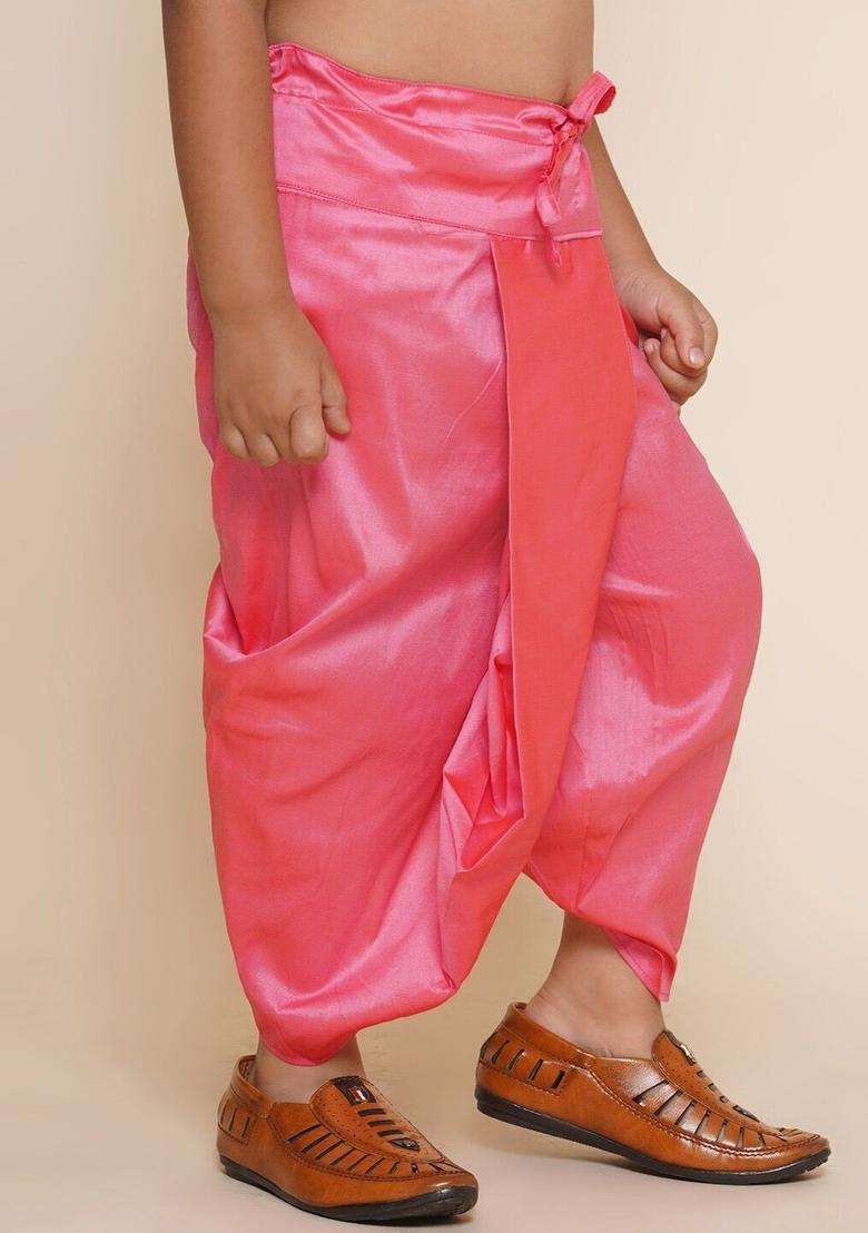 Pink Solid Art Silk Dhoti For Boys  - Indya