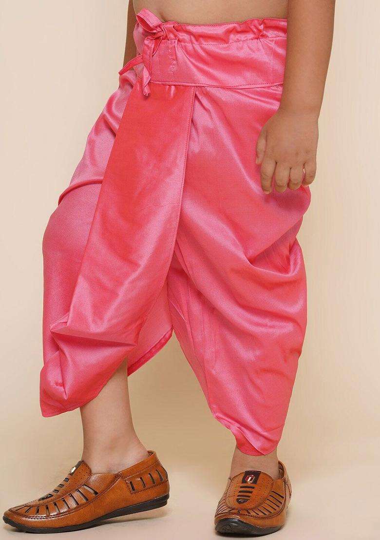 Pink Solid Art Silk Dhoti For Boys  - Indya