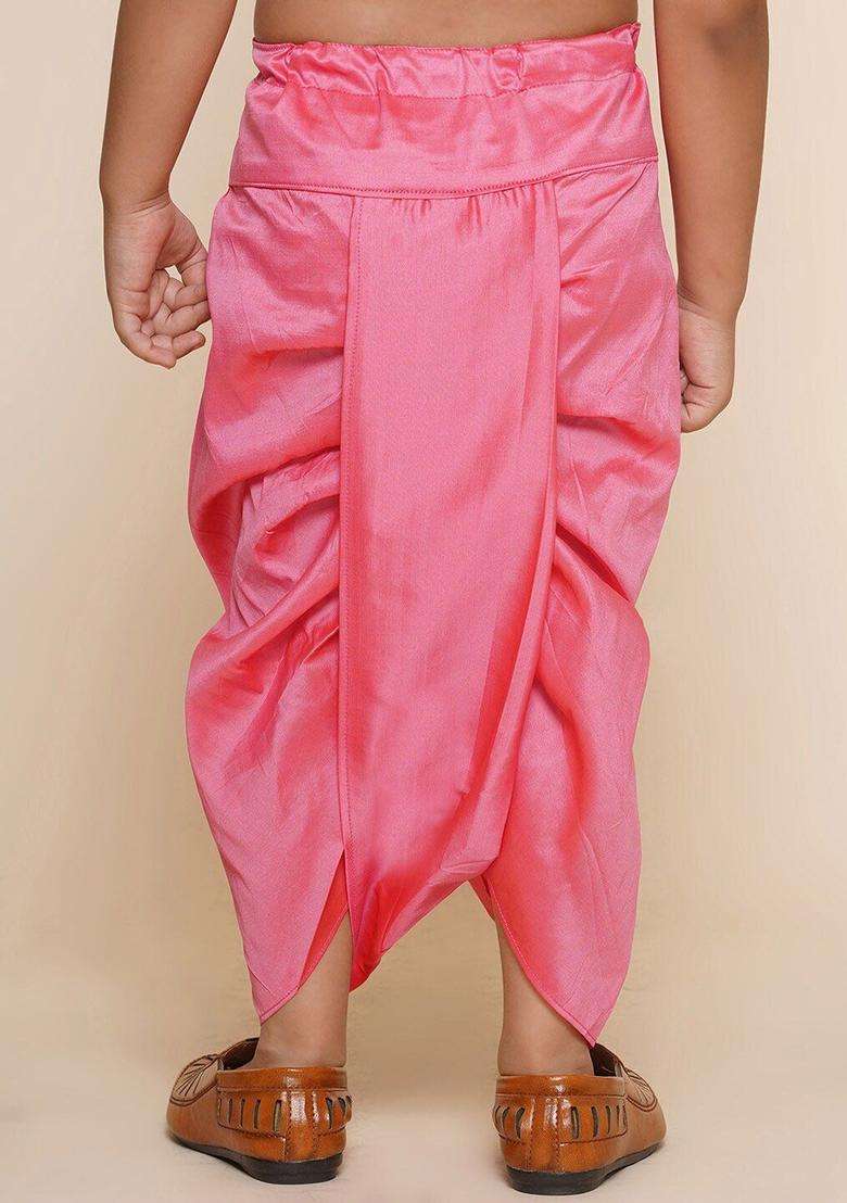 Pink Solid Art Silk Dhoti For Boys  - Indya