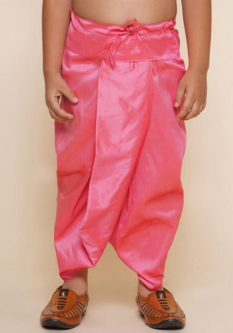 Pink Solid Art Silk Dhoti For Boys 