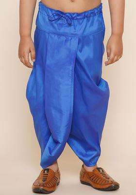 Blue Solid Art Silk Dhoti For Boys 