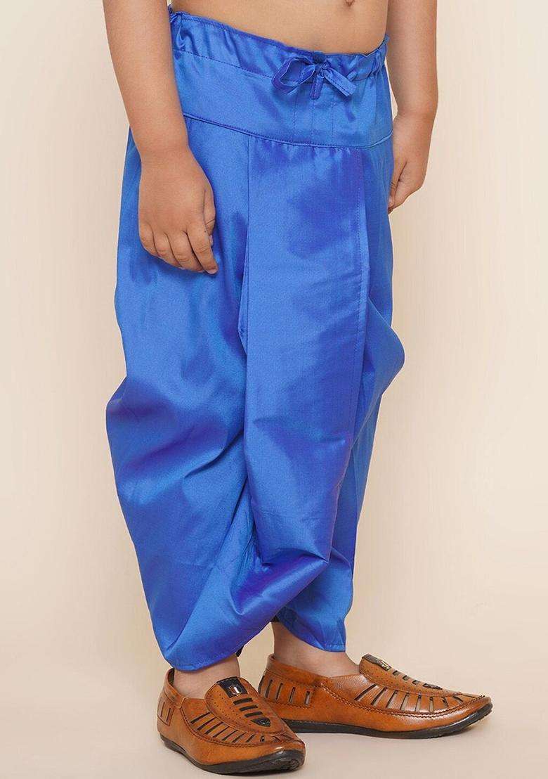 Blue Solid Art Silk Dhoti For Boys  - Indya