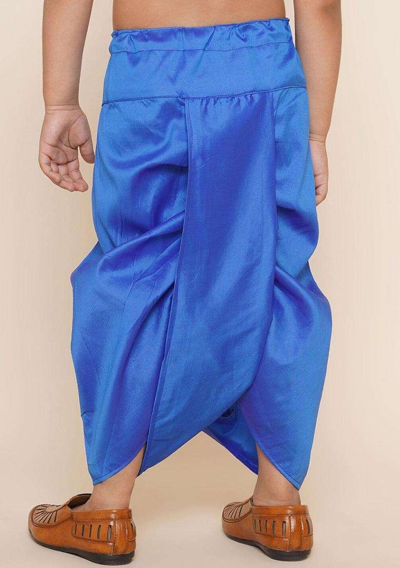 Blue Solid Art Silk Dhoti For Boys  - Indya