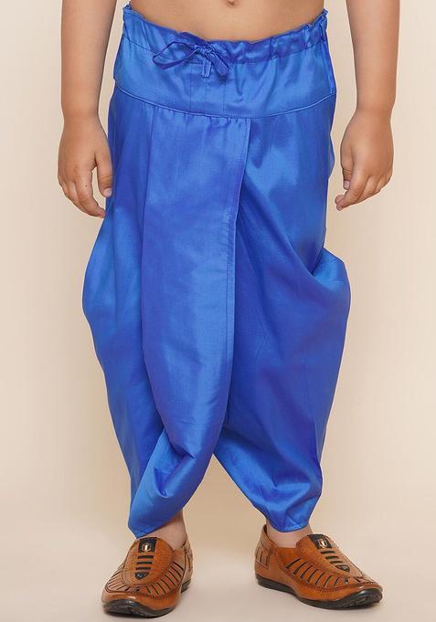 Blue Solid Art Silk Dhoti For Boys 