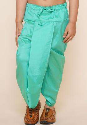 Green Solid Art Silk Dhoti For Boys 
