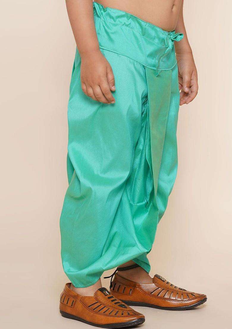 Green Solid Art Silk Dhoti For Boys  - Indya
