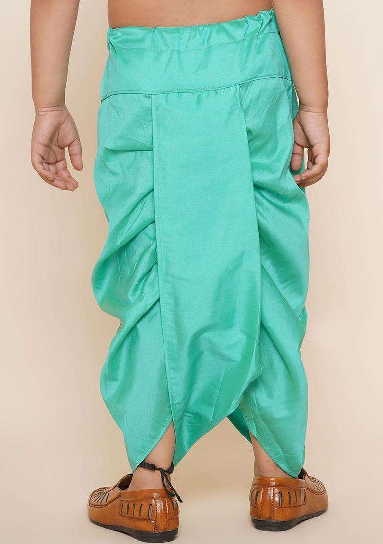 Green Solid Art Silk Dhoti For Boys  - Indya