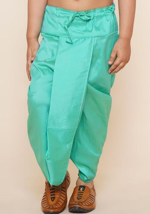 Green Solid Art Silk Dhoti For Boys 