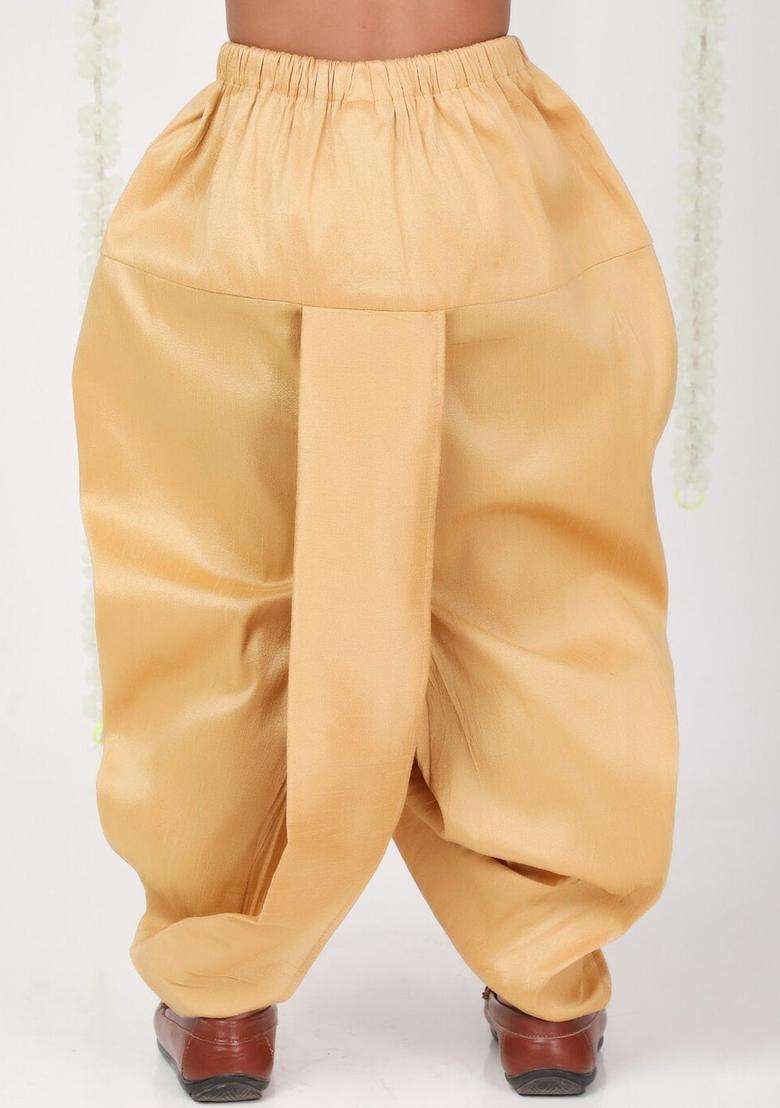 Gold Solid Silk Dhoti For Boys  - Indya