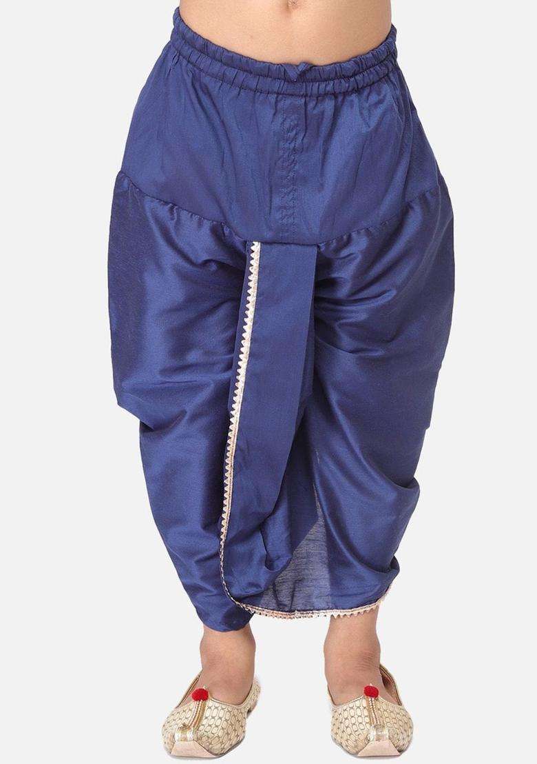 Blue Solid Cotton Dhoti For Boys  - Indya