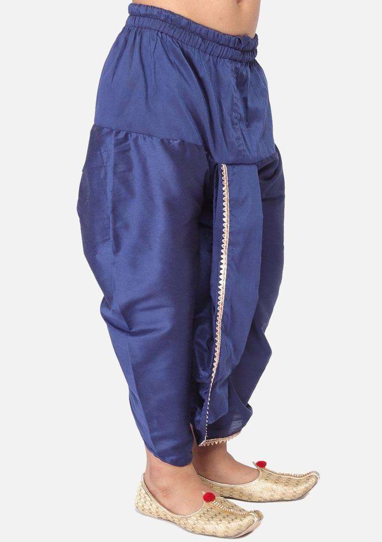 Blue Solid Cotton Dhoti For Boys  - Indya