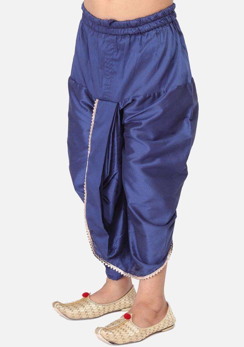 Blue Solid Cotton Dhoti For Boys  - Indya