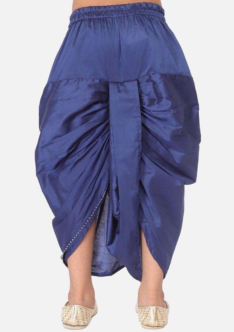 Blue Solid Cotton Dhoti For Boys  - Indya