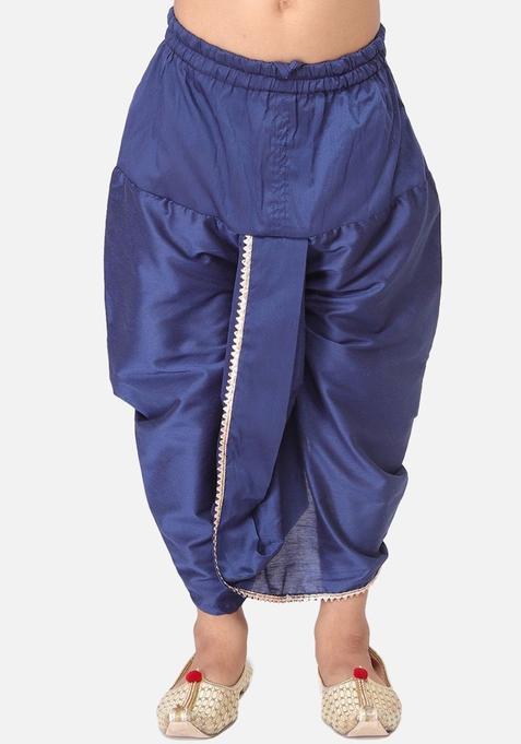 Blue Solid Cotton Dhoti For Boys 