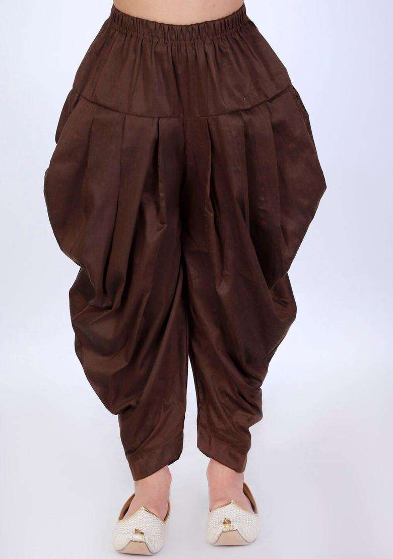 Coffee Brown Solid Cotton Dhoti For Boys  - Indya