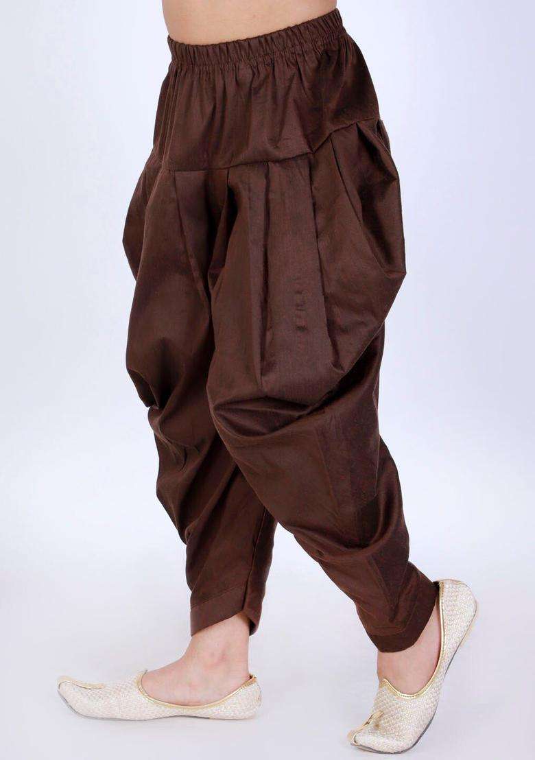 Coffee Brown Solid Cotton Dhoti For Boys  - Indya