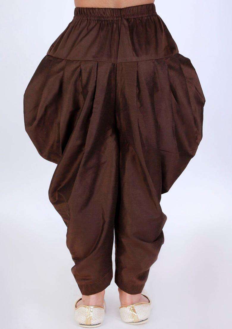 Coffee Brown Solid Cotton Dhoti For Boys  - Indya