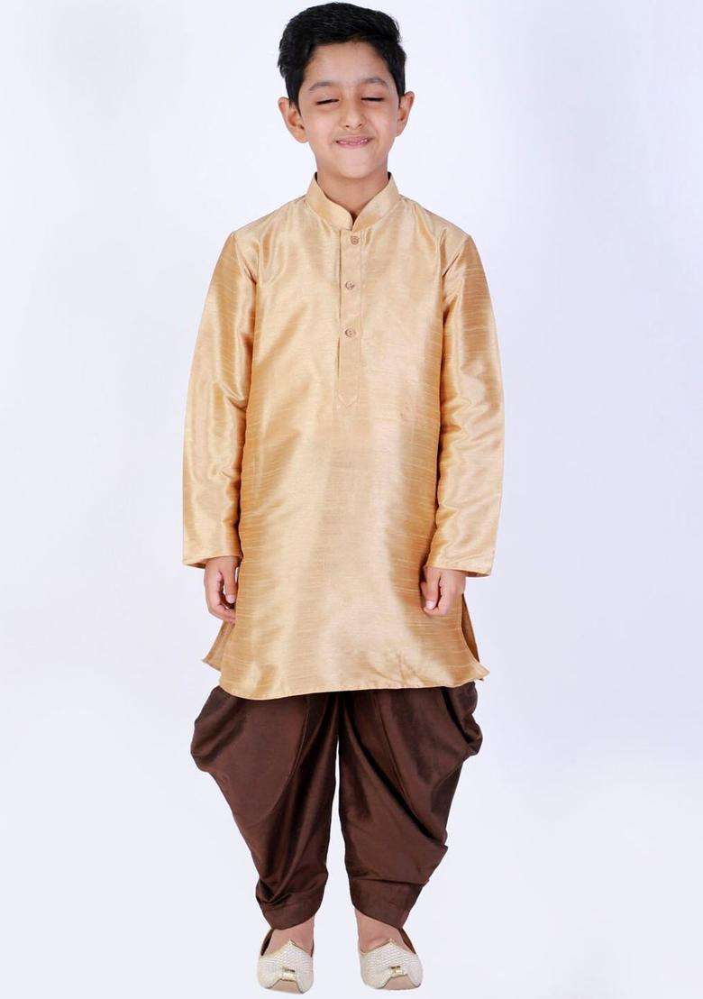 Coffee Brown Solid Cotton Dhoti For Boys  - Indya